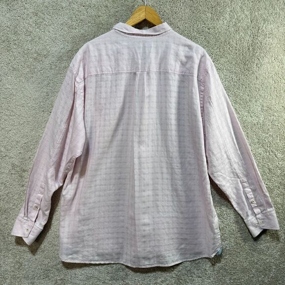 Tommy Bahama Shirt Men's XXL Pink Textured Plaid Pocket Long Sleeve Linen Blend - Picture 9 of 12